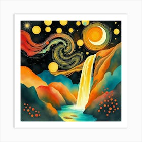 Starry Night Waterfall Art Print