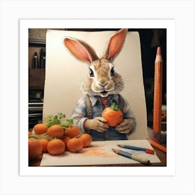 Rabbit With Carrots 2 Art Print