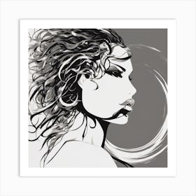 Negative Space Comic Art, Fierce Heroine, Silhouette, Black And White Backdrop, Clean Lines, Minimal Art Print