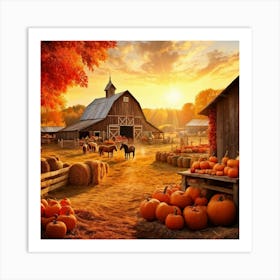 Autumn Farm Festival Capturing The Essence Of Rustic Charm Freshly Harvested Produce Spread Across Art Print