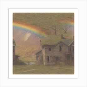 Rainbow Over Old Houses Art Print