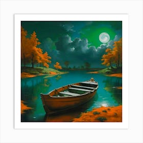 Boat In The Moonlight Art Print