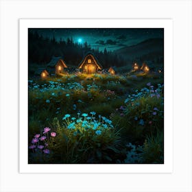 Fairy Village At Night Art Print