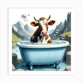 Cow Bathing In A Tub Art Print