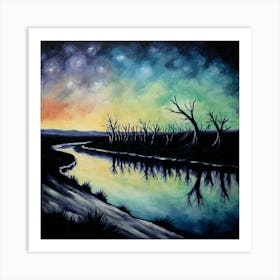 Night Sky Over A River Art Print