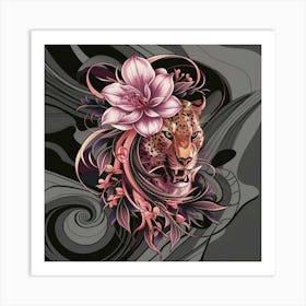 Leopard With Flowers 1 Art Print