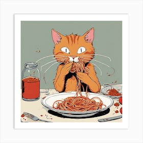 Cat Eating Spaghetti 3 Art Print