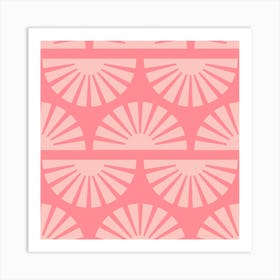 Geometric Pattern With Light Suns On Vibrant Pink Square Art Print