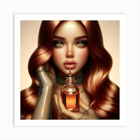 Girl Holding A Bottle Of Perfume Art Print