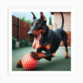 Doberman Puppy Playing With Ball Art Print