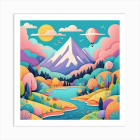 Landscape With Hot Air Balloon Art Print