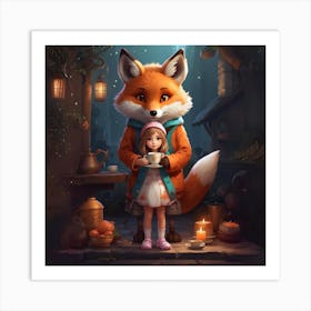 Fox And Girl Art Print