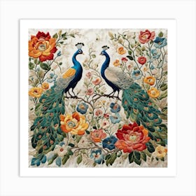 embroidered peacocks Art Print