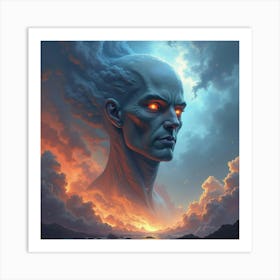 Titan With Glowing Eyes, Surrounded By A Watercolor Storm 1 Art Print