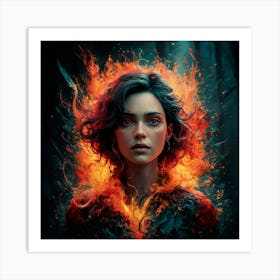 Girl In Flames 1 Art Print