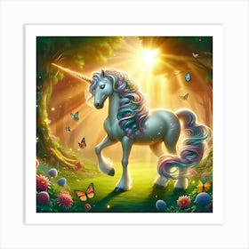 Unicorn In A Beautiful Enchanted Forest Art Print