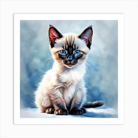 Siamese Kitten Digital Watercolor Portrait Art Print