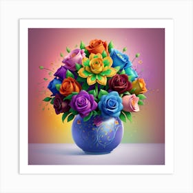 Colorful Roses In A Vase Art Print