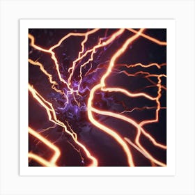 Lightning Bolts orange with purple centre Art Print