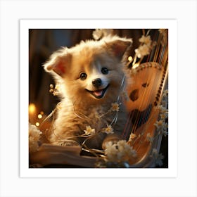 Cute Poodle With Harp Art Print