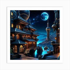 Fantasy City At Night 15 Art Print