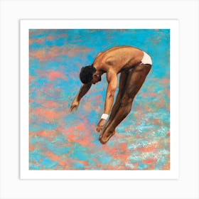 Male High Diver with Orange Water  Art Print
