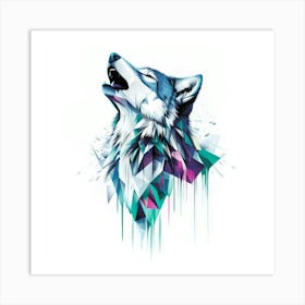 Stylized Wolf Howling Generated AI. Wall Art Print Art Print