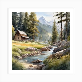 Cabin In The Mountains 1 Art Print