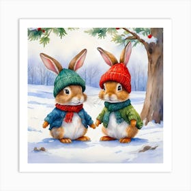 Two Rabbits In Winter Art Print
