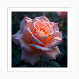 An Ethereal Rose With Petals Of Glowing, Fractal Ribbons Blooming In A Magical Garden Art Print