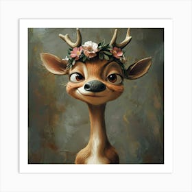 Deer With Flower Crown Póster