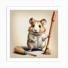 Hamster With Broom 2 Art Print
