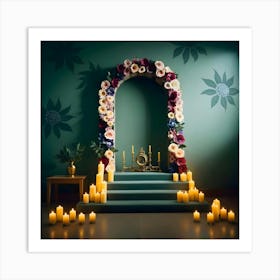 Archway With Candles And Flowers Art Print