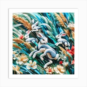 Rabbits In The Grass Art Print