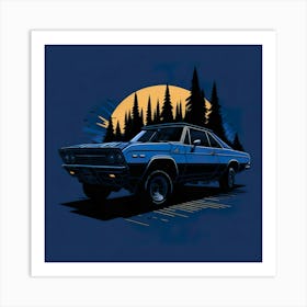 Car Blue Artwork Of Graphic Design Flat (131) Art Print