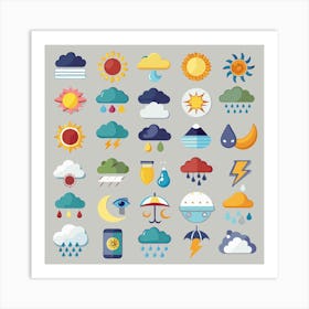 Set Of Flat Weather Icons 2 Art Print