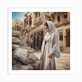 Muslim Woman In Arabic Art Print