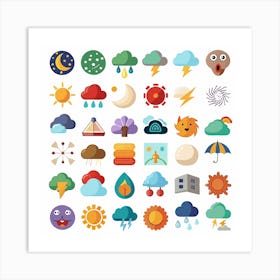 Weather Icon Set In Flat Design Art Print