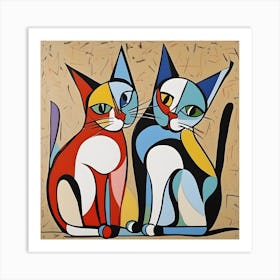 Two Cats Modern Art Picasso Inspired 1 Art Print