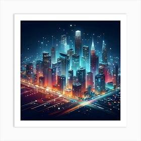 An Illustration Of A City At Night With Bright, Colorful Lights And A Modern Look 2 Art Print