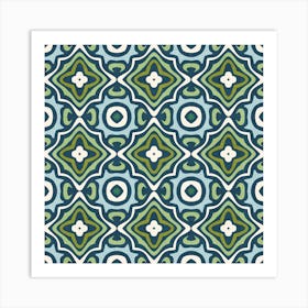 Retro Geometric Tile Pattern in Cool Blue and Green Art Print