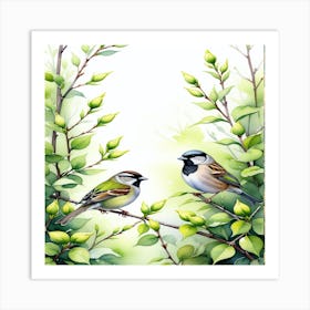 Birds On A Branch Art Print