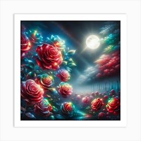 Roses In The Moonlight Art Print