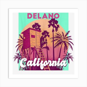 Delano California Palm Tree Beach Retro Vintage Design Art Print