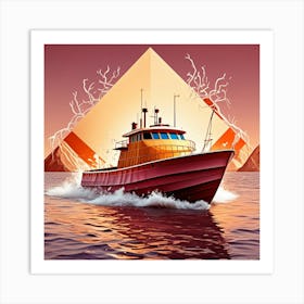 Futuristic Fishing Trawler Cubism Style Art Print