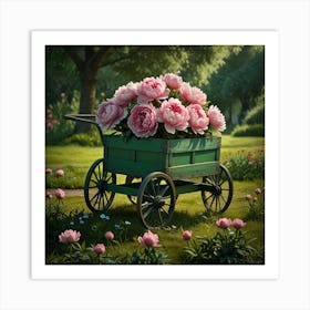 Peonies In A Wagon Art Print