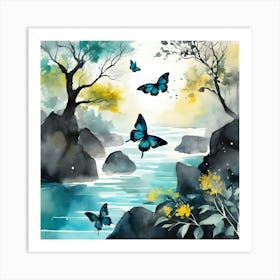 Butterflies By The River Art Print