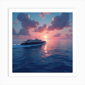 Sleek Ferry Crossing A Watercolor Twilight Ocean 1 Art Print