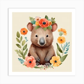 Floral Baby Wombat Nursery Illustration (7) Art Print