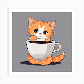 Cute Orange Kitten Loves Coffee Square Composition 36 Art Print